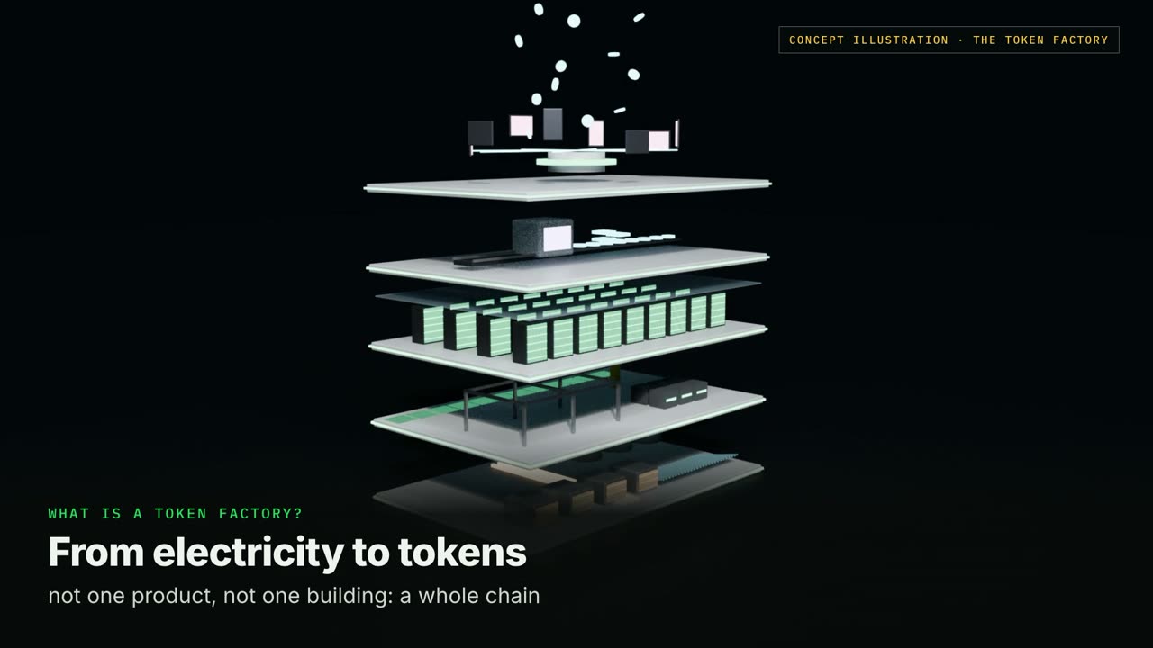 The token factory: a tower of five floors, from power at the bottom to routing at the top